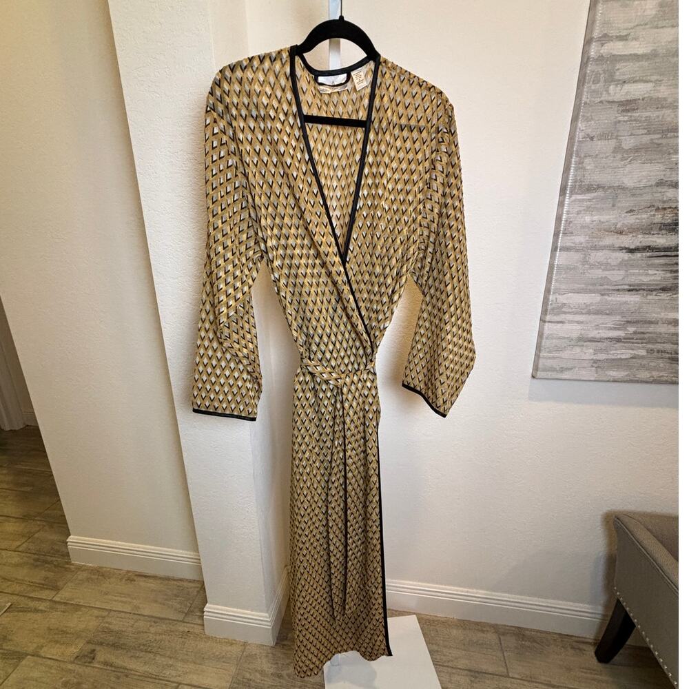 The Lingerie Collection Womens Gold Black Wrap Long Geometric Robe Size Medium